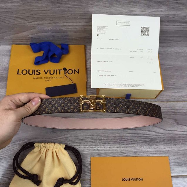 Louis vuitton original damier ebene 30mm belt m9938 pink