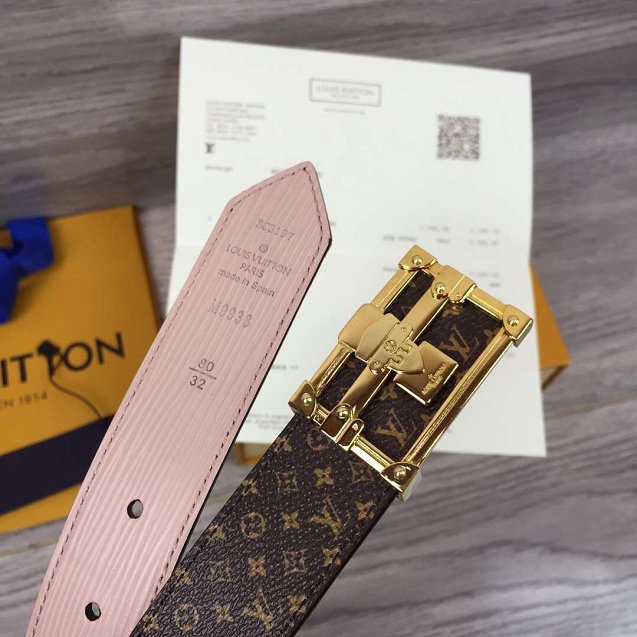 Louis vuitton original damier ebene 30mm belt m9938 pink