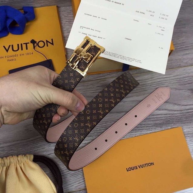 Louis vuitton original damier ebene 30mm belt m9938 pink