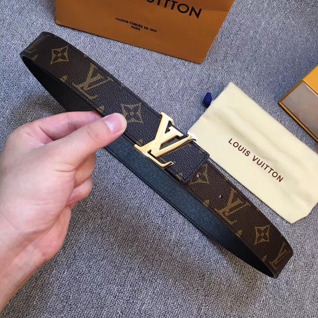 Louis vuitton original monogram canvas Initiales 30mm belt M0072U black