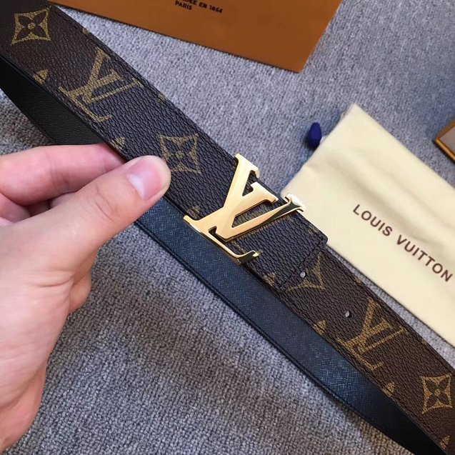 Louis vuitton original monogram canvas Initiales 30mm belt M0072U black