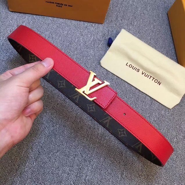 Louis vuitton original monogram canvas Initiales 30mm belt M0072U red