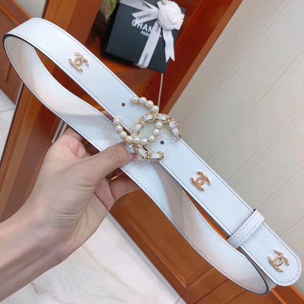 CC original calfskin 30mm pearl belt AA0525 white