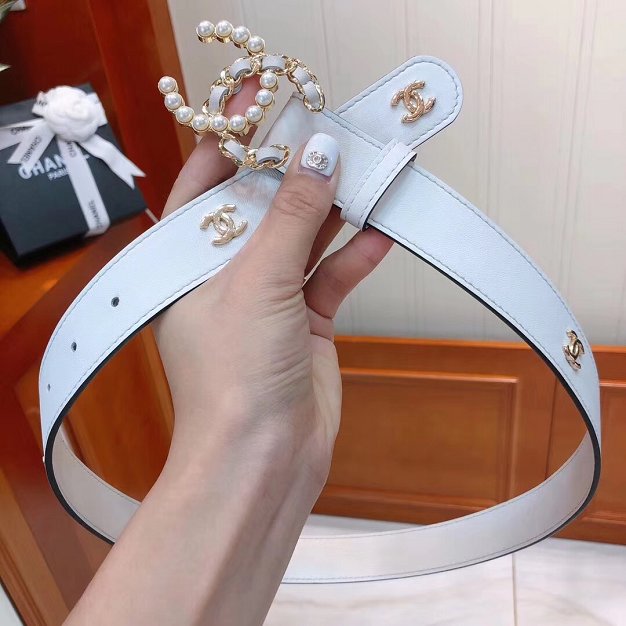 CC original calfskin 30mm pearl belt AA0525 white