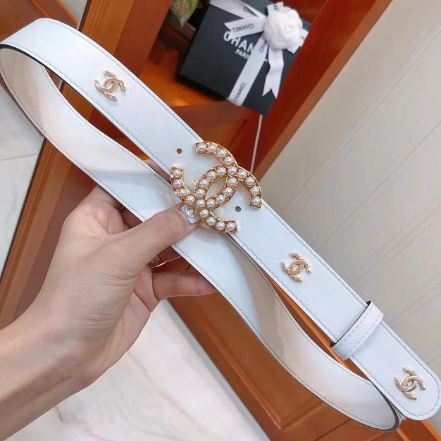 CC original calfskin 30mm pearl belt AA0525 white