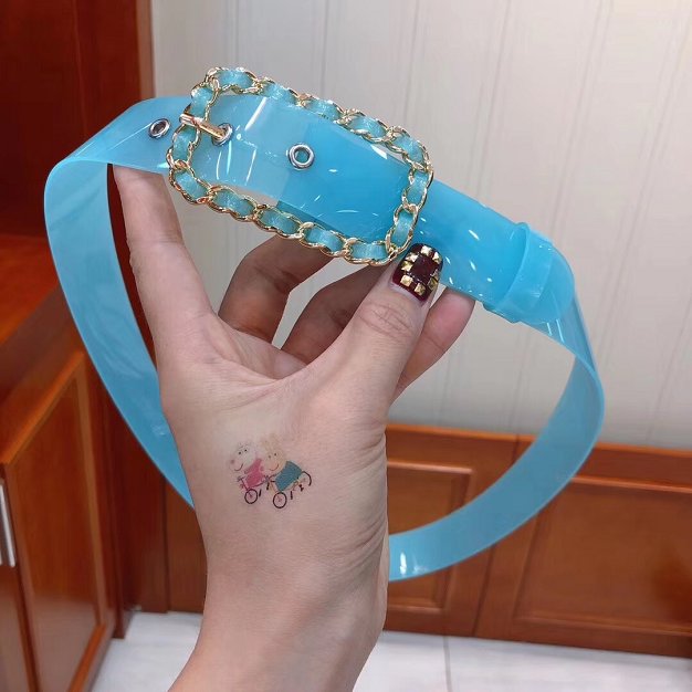 CC original calfskin 30mm transparent belt AA0523 sky blue