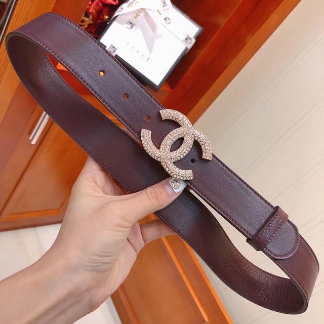 CC original calfskin 34mm belt A0540 burgundy