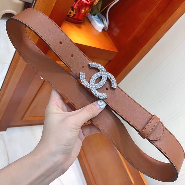 CC original calfskin 34mm belt A0540 coffee