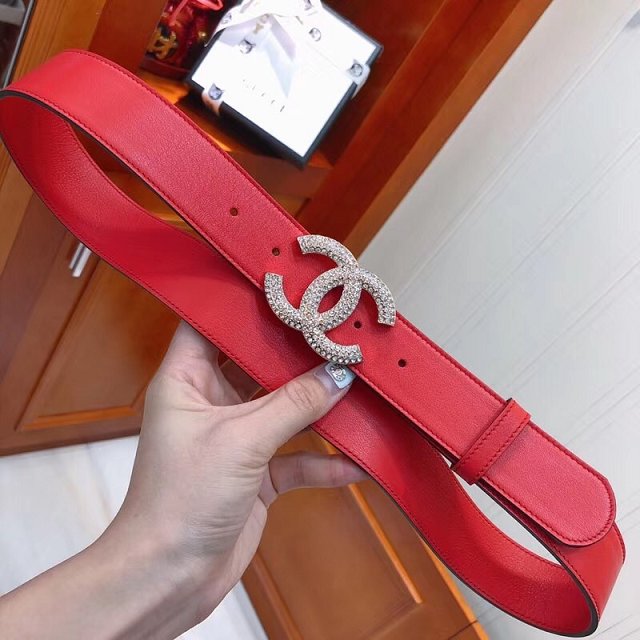 CC original calfskin 34mm belt A0540 red