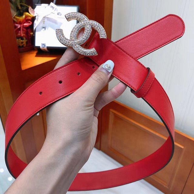 CC original calfskin 34mm belt A0540 red