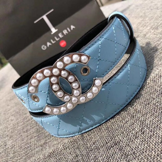 CC original calfskin pearl 30mm belt A77827 blue