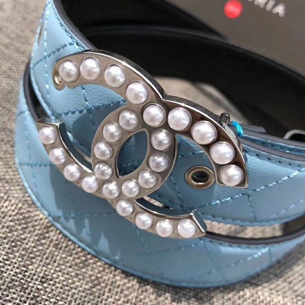 CC original calfskin pearl 30mm belt A77827 blue
