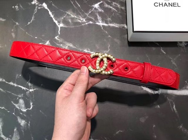 CC original calfskin pearl belt A77827 red