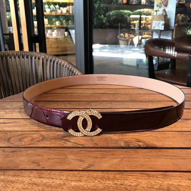 CC original patent calfskin 30mm belt AA0558 burgundy