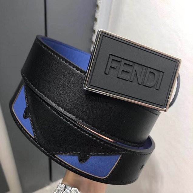 Fendi original calfskin belt 34mm F0002 black blue