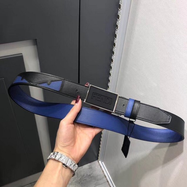 Fendi original calfskin belt 34mm F0002 black blue