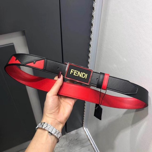 Fendi original calfskin belt 34mm F0002 black red