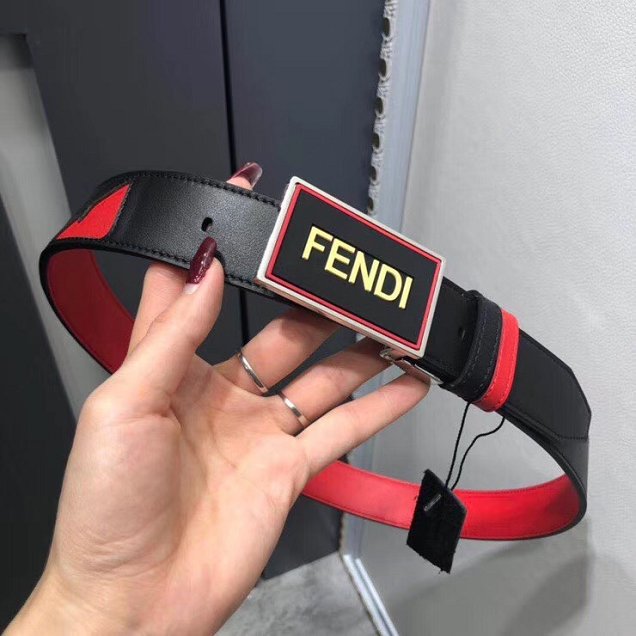 Fendi original calfskin belt 34mm F0002 black red