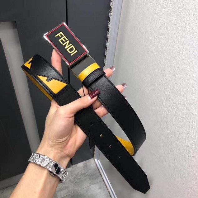 Fendi original calfskin belt 34mm F0002 black yellow