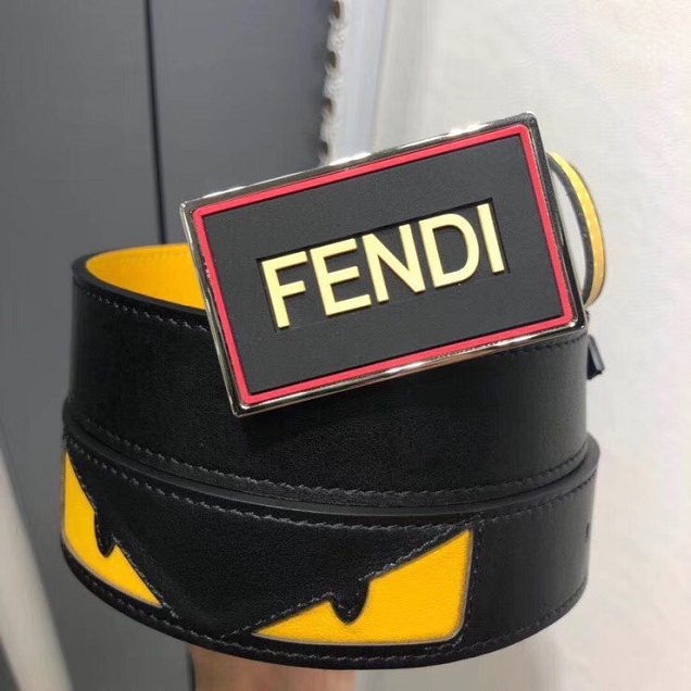 Fendi original calfskin belt 34mm F0002 black yellow