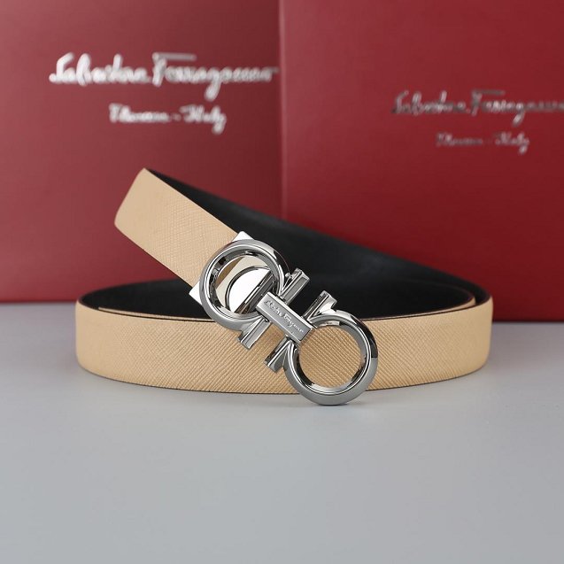 Feragamo gancini original calfskin belt 25mm F0001 apricot