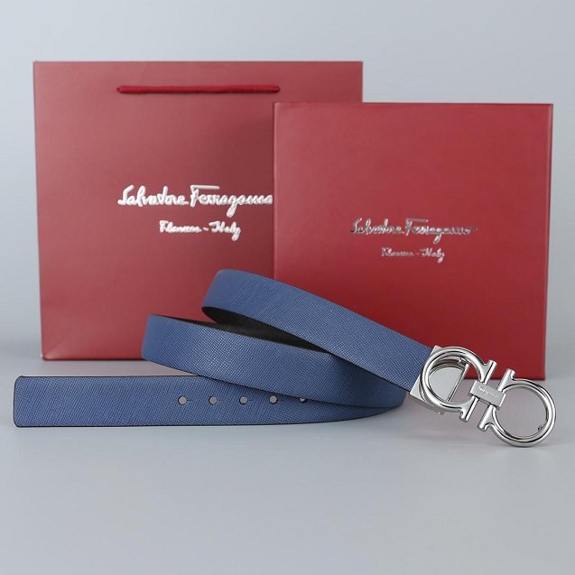 Feragamo gancini original calfskin belt 25mm F0001 blue