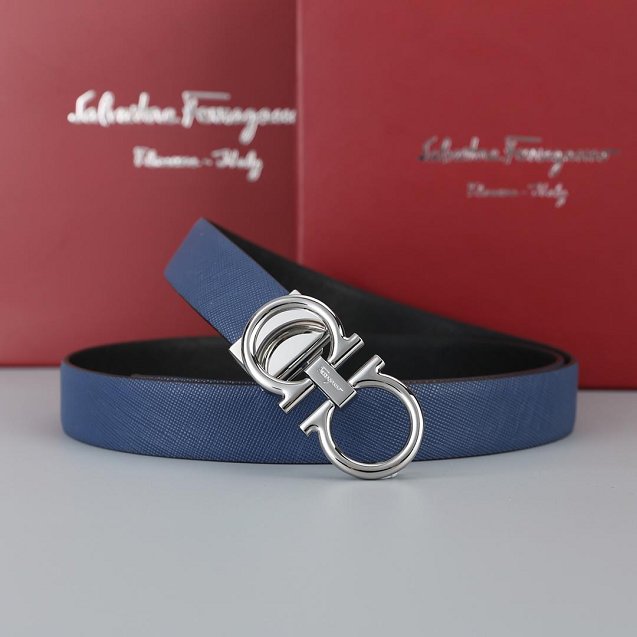 Feragamo gancini original calfskin belt 25mm F0001 blue