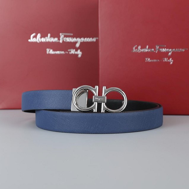 Feragamo gancini original calfskin belt 25mm F0001 blue