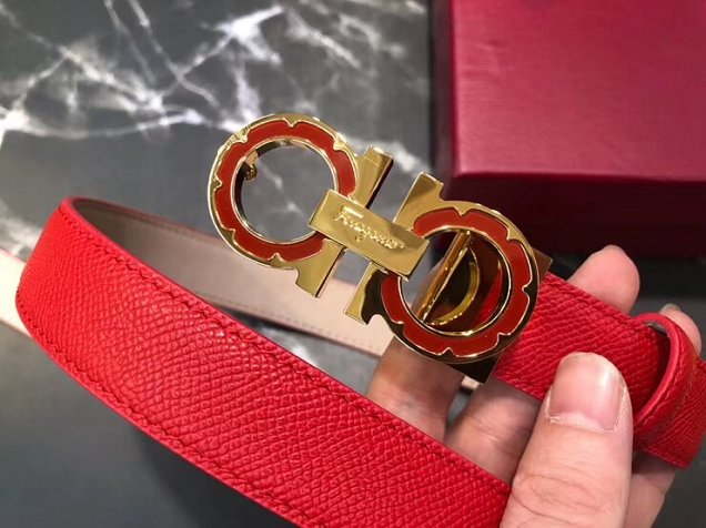 Feragamo gancini original calfskin belt 25mm F0002 red