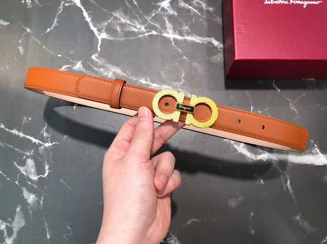 Feragamo gancini original calfskin belt 25mm F0009 caramel