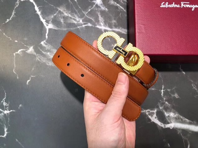 Feragamo gancini original calfskin belt 25mm F0009 caramel