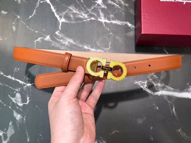 Feragamo gancini original calfskin belt 25mm F0009 caramel