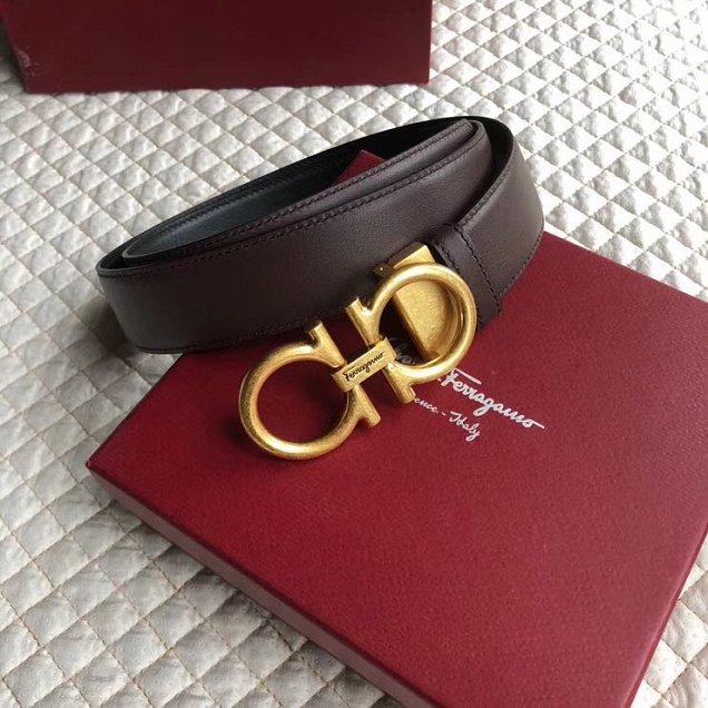 Feragamo gancini original calfskin belt 35mm F0007 dark coffee