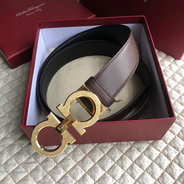 Feragamo gancini original calfskin belt 35mm F0008 dakr coffee