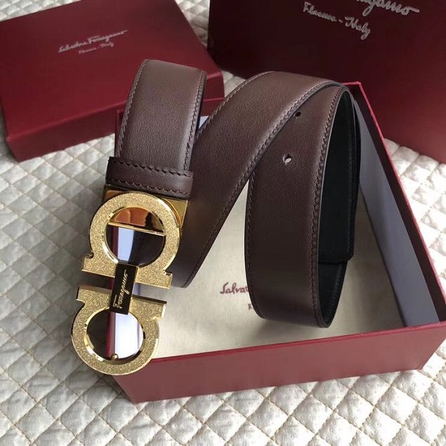 Feragamo gancini original calfskin belt 35mm F0008 dakr coffee