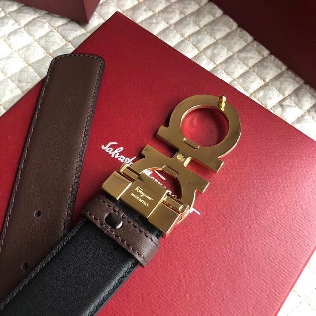 Feragamo gancini original calfskin belt 35mm F0008 dakr coffee