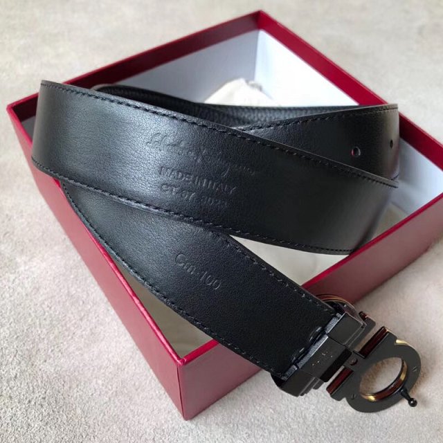 Feragamo gancini original calfskin mens belt 35mm F0013 black&burgundy