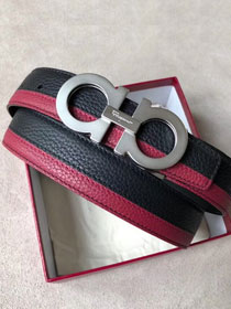 Feragamo gancini original calfskin mens belt 35mm F0013 black&burgundy