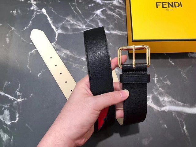 Fendi original calfskin belt 38mm FD0007 black&red