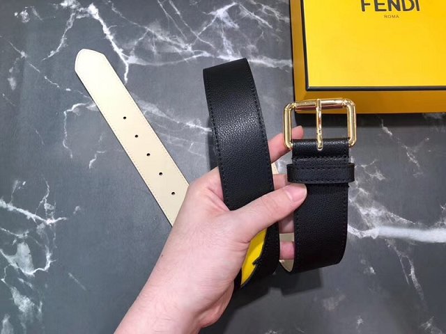 Fendi original calfskin belt 38mm FD0007 black&yellow