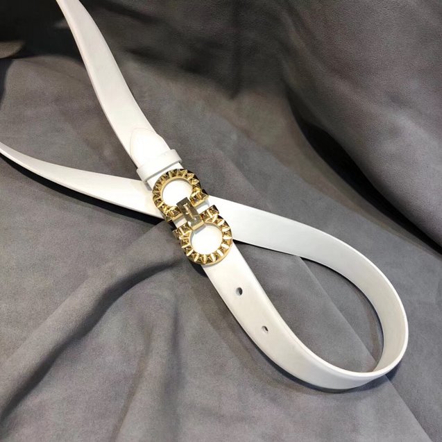 Feragamo gancini original calfskin belt 25mm F0047 white