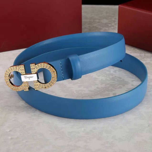 Feragamo gancini original calfskin belt 25mm F0052 blue