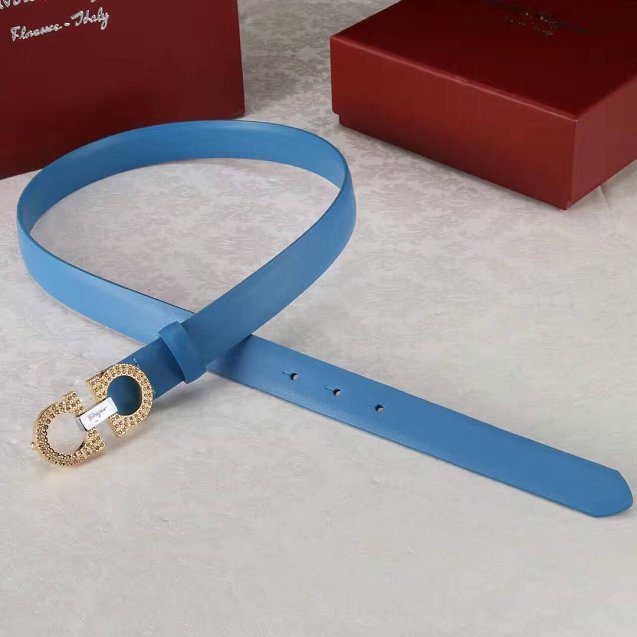 Feragamo gancini original calfskin belt 25mm F0052 blue