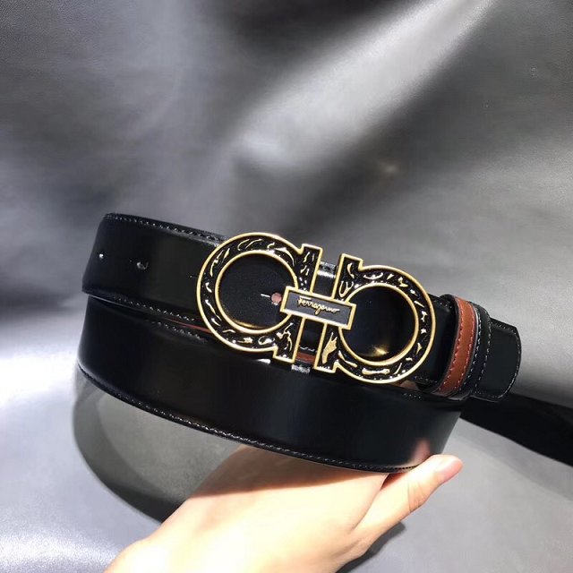 Feragamo gancini original calfskin belt 34mm F0027 black