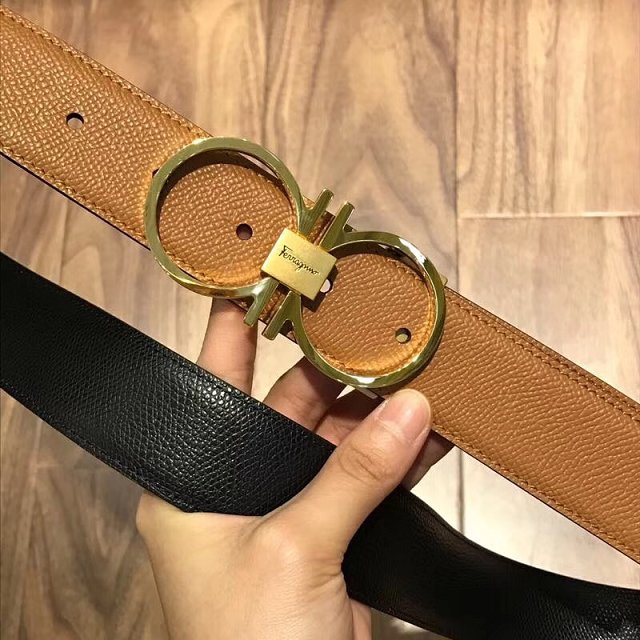 Feragamo gancini original calfskin belt 34mm F0029 coffee