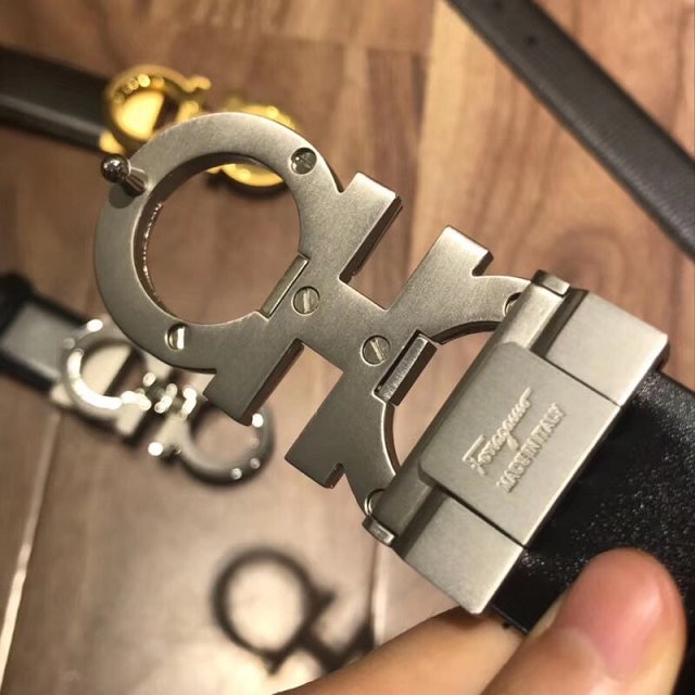 Feragamo gancini original calfskin belt 34mm F0030 black