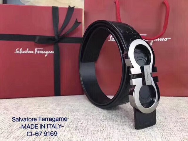 Feragamo gancini original calfskin belt 34mm F0040 black