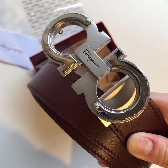 Feragamo gancini original calfskin belt 35mm F0033 burgundy