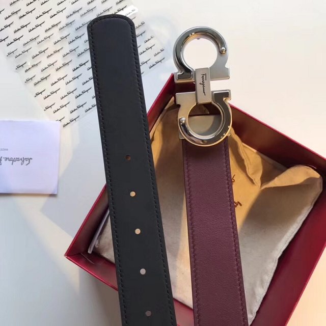 Feragamo gancini original calfskin belt 35mm F0033 burgundy