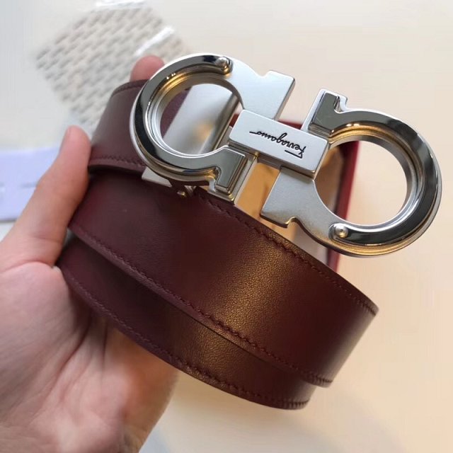 Feragamo gancini original calfskin belt 35mm F0033 burgundy